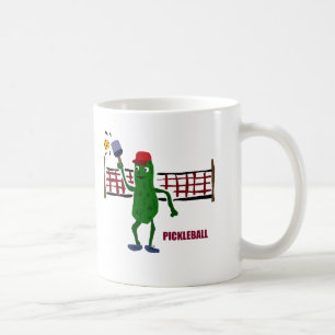 Funny Pickle Playing Pickleball with Net Art Coffee Mug