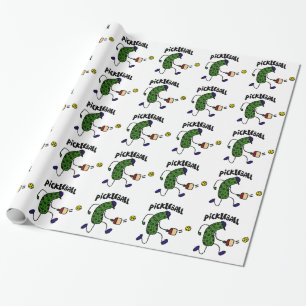 Funny Pickle Playing Pickleball Wrapping Paper