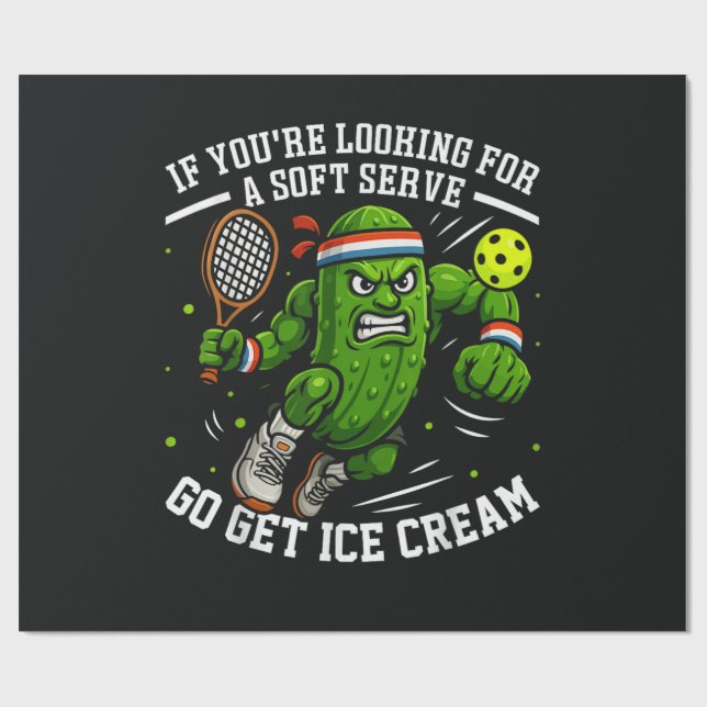 Funny Pickle Playing Pickleball Wrapping Paper (Flat)