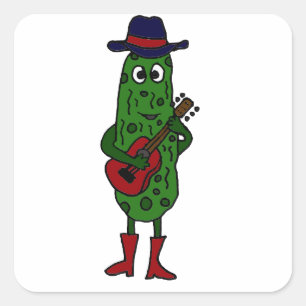 Funny Pickle Playing Red Guitar Square Sticker