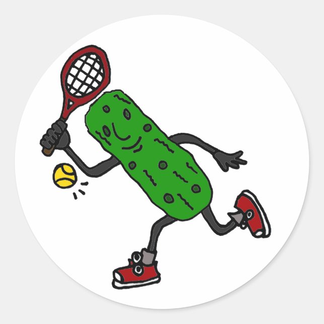 Funny Pickle Playing Tennis Art Classic Round Sticker (Front)