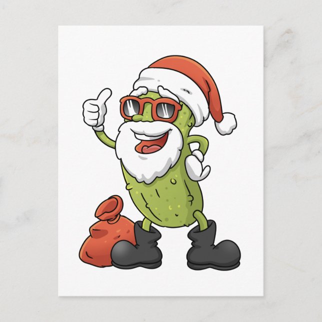 Funny Pickle Santa Claus Christmas Cartoon Holiday Postcard (Front)
