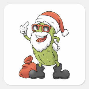 Funny Pickle Santa Claus Christmas Cartoon Holiday Square Sticker
