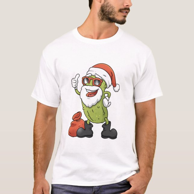 Funny Pickle Santa Claus Christmas Cartoon Holiday T-Shirt (Front)