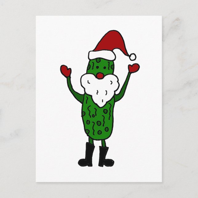 Funny Pickle Santa Claus Christmas Design Holiday Postcard (Front)