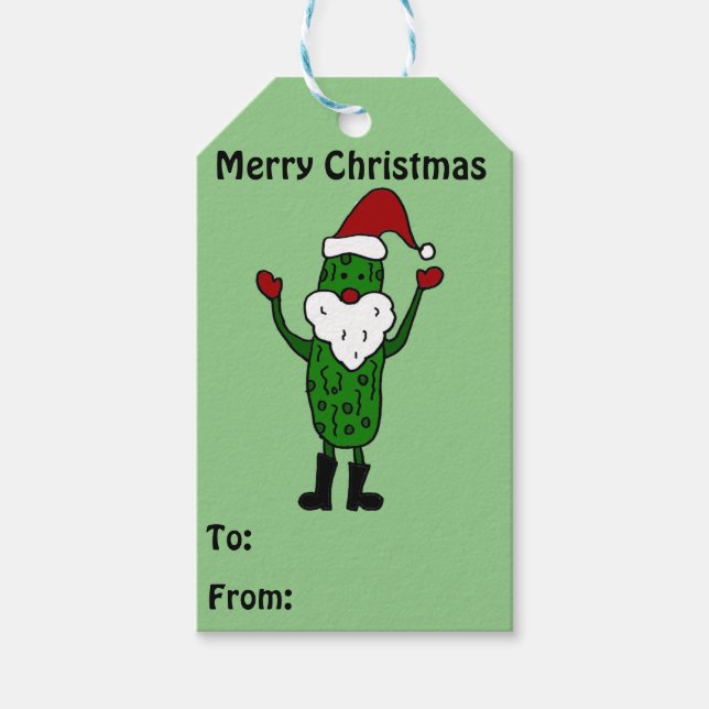 Funny Pickle Santa Claus Gift Tags (Front)