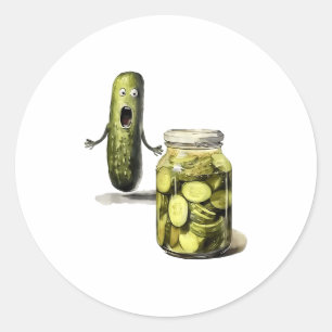 Funny Pickle Surprise A Cucumber And A Jar Of Slic Classic Round Sticker