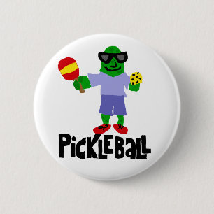 Funny Pickle with Pickleball Paddle 6 Cm Round Badge