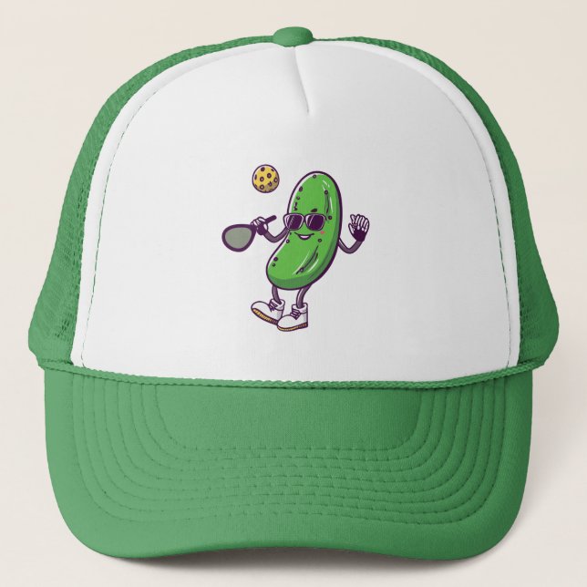 Funny Pickleball and Cool Cucumber: Playful Paddle Trucker Hat (Front)