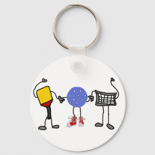 Funny Pickleball Cartoon Characters Key Ring