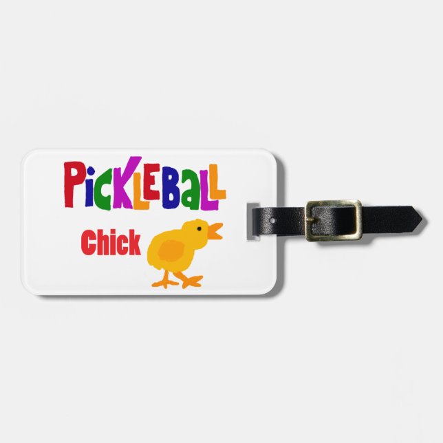 Funny Pickleball Chick Art Luggage Tag (Front Horizontal)