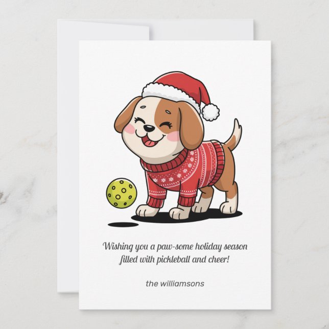 Funny Pickleball Christmas Dog Your Custom Text Holiday Card (Front)