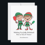 Funny Pickleball Christmas Elves, Custom Text Holiday Card<br><div class="desc">Serve up some holiday spirit with this charming pickleball Christmas card! Featuring a cute elves playing pickleball and space for your personalised text, this card is the perfect way to connect with fellow players, clubs, and coaches. Also great for spreading pickleball joy to your friends and family this festive season!...</div>