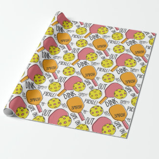 Funny Pickleball Graphic in Pink Orange Wrapping Paper
