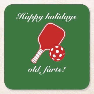 Funny Pickleball Holiday Old Farts Graphic Square Paper Coaster
