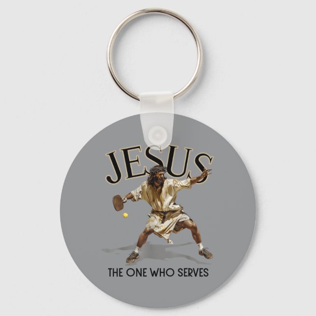 Funny Pickleball Jesus The One Who Serves Key Ring (Front)