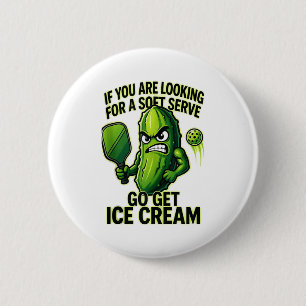 Funny pickleball lover pun with a pickle playing 6 cm round badge