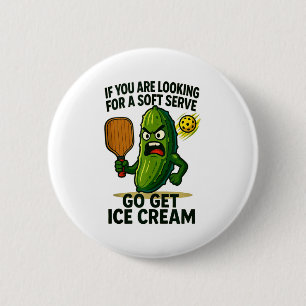 Funny pickleball lover pun with a pickle playing 6 cm round badge