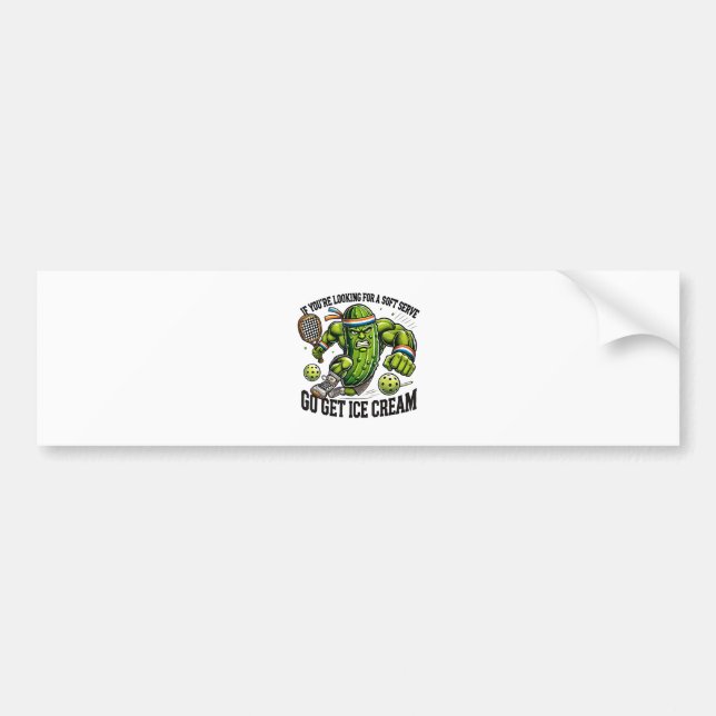 Funny Pickleball Lover Pun with a Pickle Playing Bumper Sticker (Front)