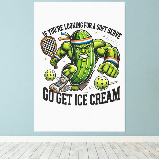 Funny Pickleball Lover Pun with a Pickle Playing Canvas Print (Insitu(Wood Floor))