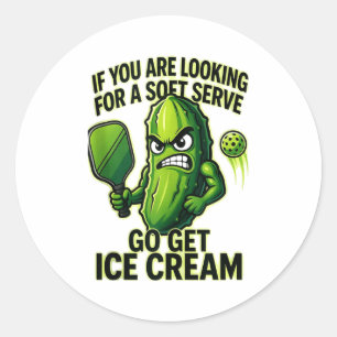 Funny pickleball lover pun with a pickle playing classic round sticker