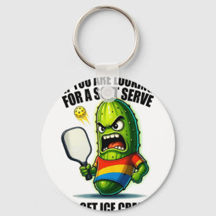 Funny pickleball lover pun with a pickle playing key ring