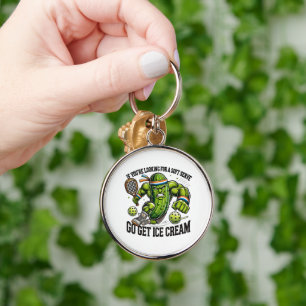 Funny Pickleball Lover Pun with a Pickle Playing Key Ring