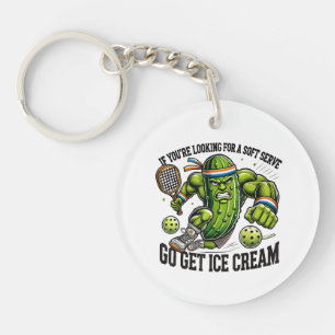 Funny Pickleball Lover Pun with a Pickle Playing Key Ring