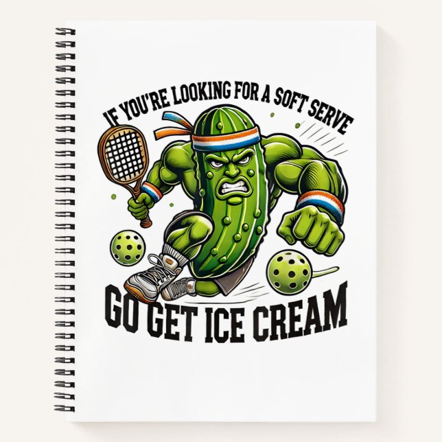 Funny Pickleball Lover Pun with a Pickle Playing Notebook (Front)