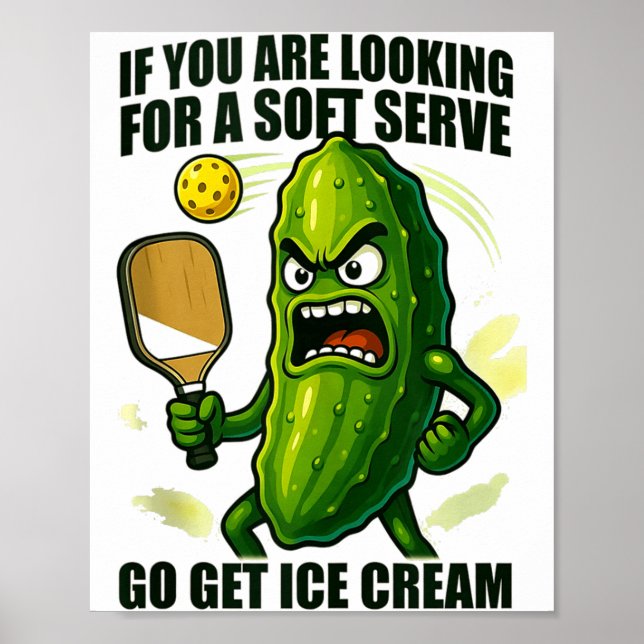 Funny pickleball lover pun with a pickle playing poster (Front)