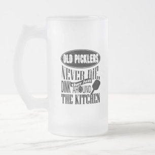Funny Pickleball Old Picklers Never Die Frosted Glass Beer Mug