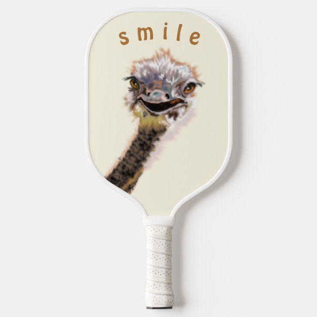 Funny Pickleball Paddle Playful Ostrich - Smile (Front)