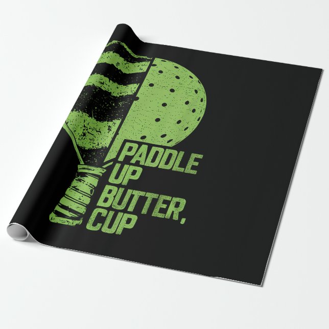 Funny Pickleball Paddle Up Butter Cup Wrapping Paper (Unrolled)