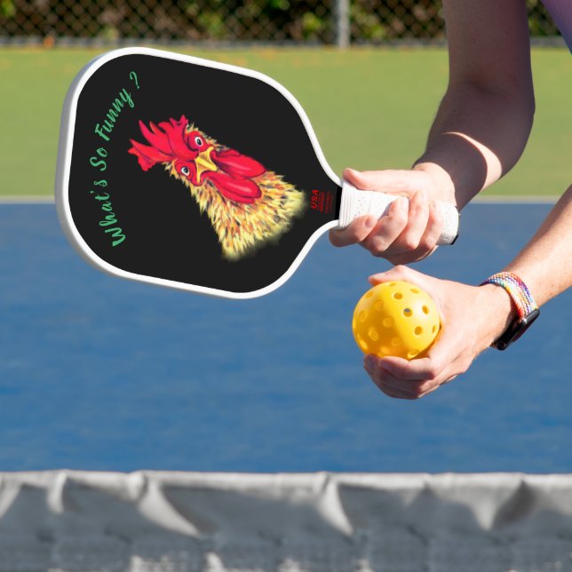 Funny Pickleball Paddle with Rooster - Custom Text (Insitu)