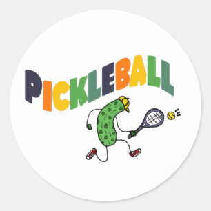 Funny Pickleball Pickle Playing Pickleball Classic Round Sticker