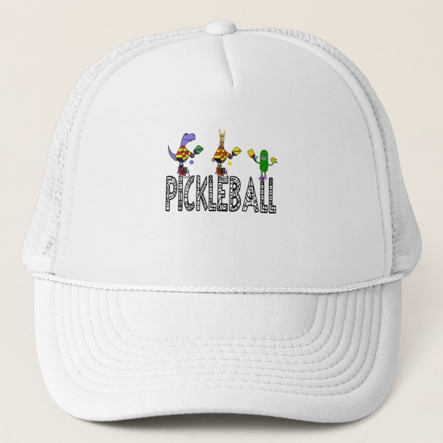 Funny Pickleball Players Animals Cartoon Trucker Hat (Front)