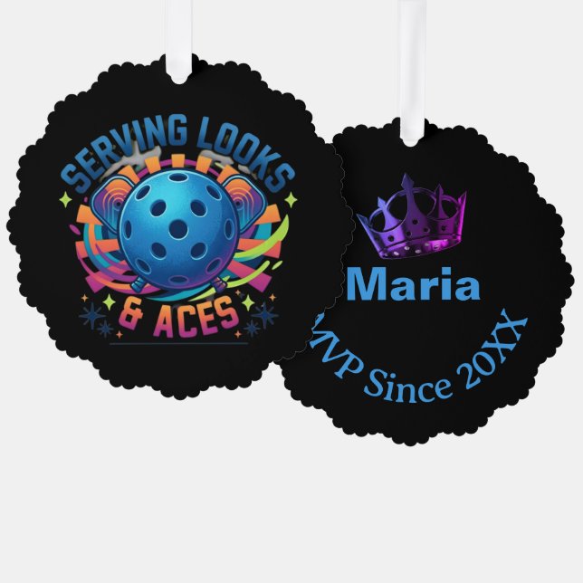 Funny PickleBall Serving Looks & Aces Custom Name Tree Decoration Card (Front/Back)