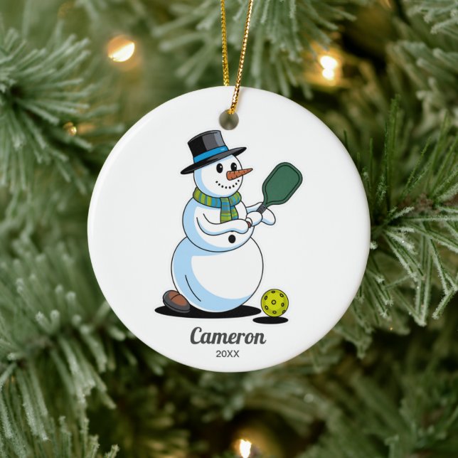 Funny Pickleball Snowman, Add Custom Photo & Text Ceramic Tree Decoration (Tree)