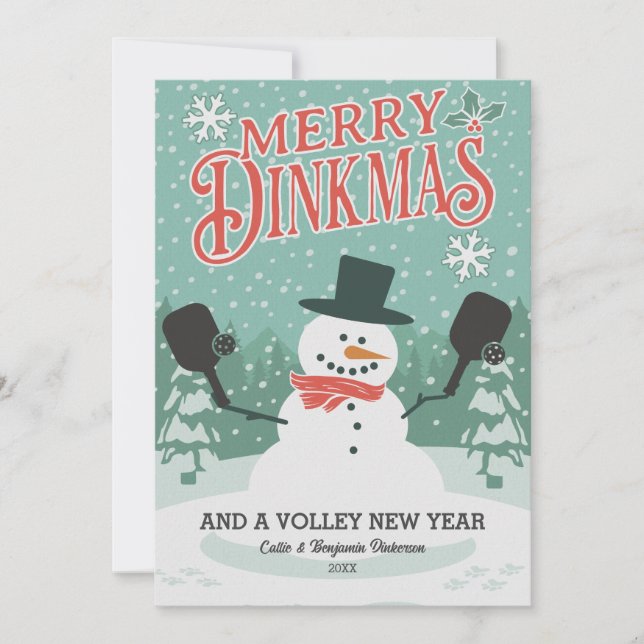 Funny Pickleball Snowman Merry Christmas Dinkmas  Holiday Card (Front)