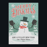 Funny Pickleball Snowman Merry Christmas Dinkmas  Holiday Card<br><div class="desc">Your pickleball friends will get a laugh from this funny holiday card. Design features a snowman holding Pickleball paddles and a greeting that reads "Merry Dinkmas". Add your custom text for a one of a kind Pickleball Christmas card. Backside features a pattern of pickleballs. Perfect for pickleball players, clubs, coaches...</div>