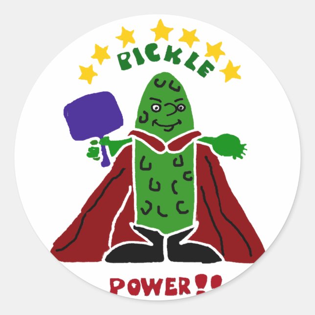 Funny Pickleball Super Hero Pickle Classic Round Sticker (Front)