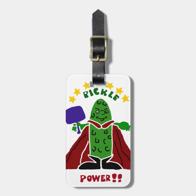 Funny Pickleball Super Hero Pickle Luggage Tag (Front Vertical)