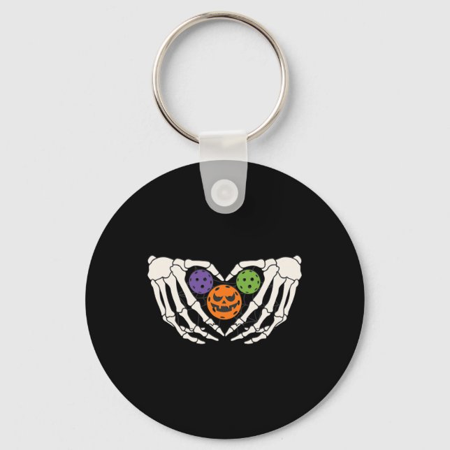 Funny Picklell Halloween Skeleton Hands Love Heart Key Ring (Front)