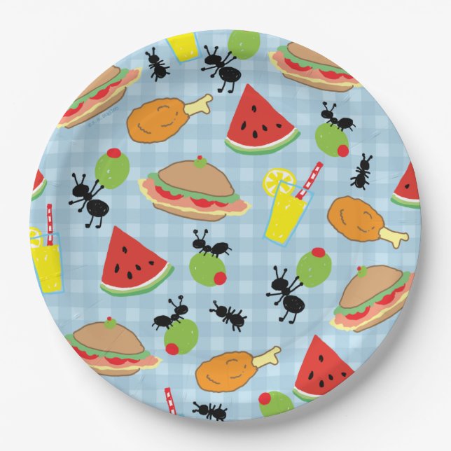 Funny Picnic Food Pattern Paper Plate (Front)