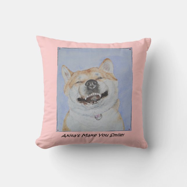 funny picture of akita dog pink cushion (Front)