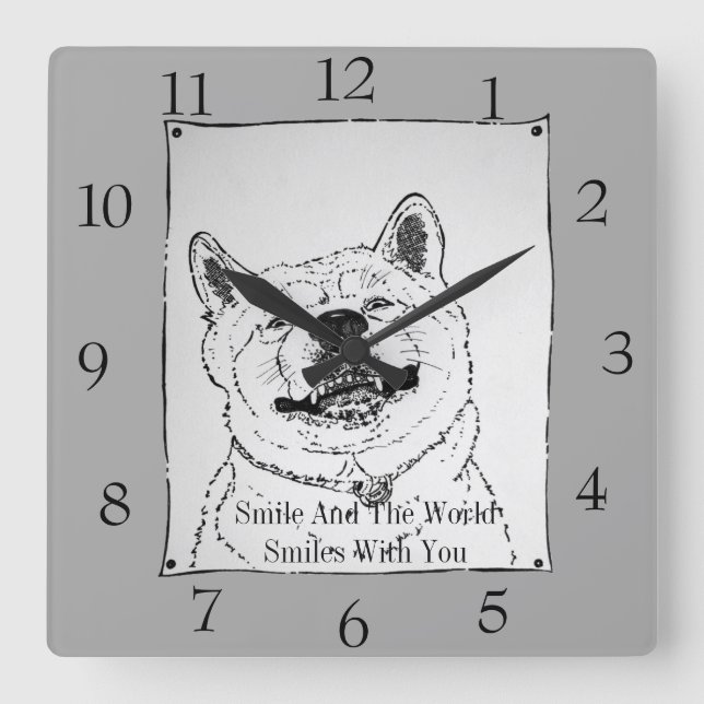 funny picture of akita smiling with slogan for dog square wall clock (Front)