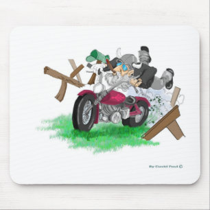 Funny picture of man on motorcycle crashing mouse mat