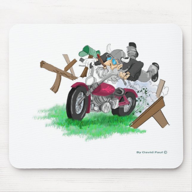 Funny picture of man on motorcycle crashing mouse mat (Front)