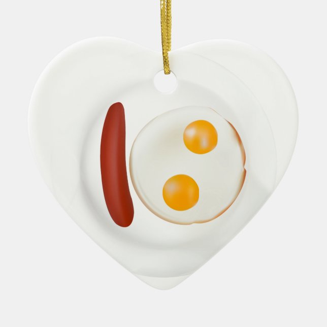 Funny picture of scrambled eggs with sausage ceramic tree decoration (Front)