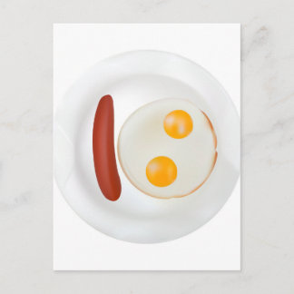 Funny picture of scrambled eggs with sausage postcard